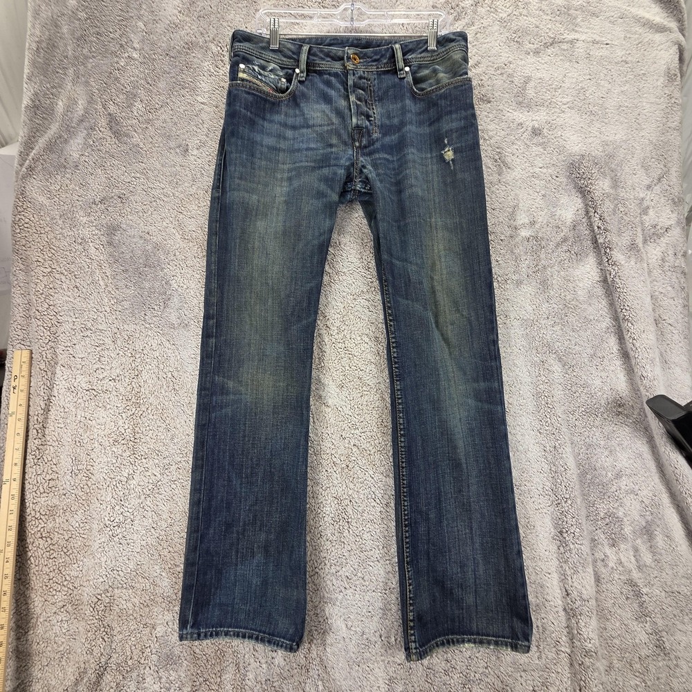Diesel Jeans Mens 31x32 Blue Zatiny Regular Bootcut Distressed Button Fly 008RQ